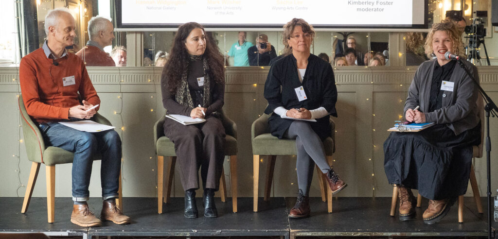 Morning panel: moderated by Dr Kimberly Foster (UCL) with Mark Wilshire (Norwich University of the Arts), Hannah Widgington (National Gallery), and Sacha Lee (Wysing Arts Centre).